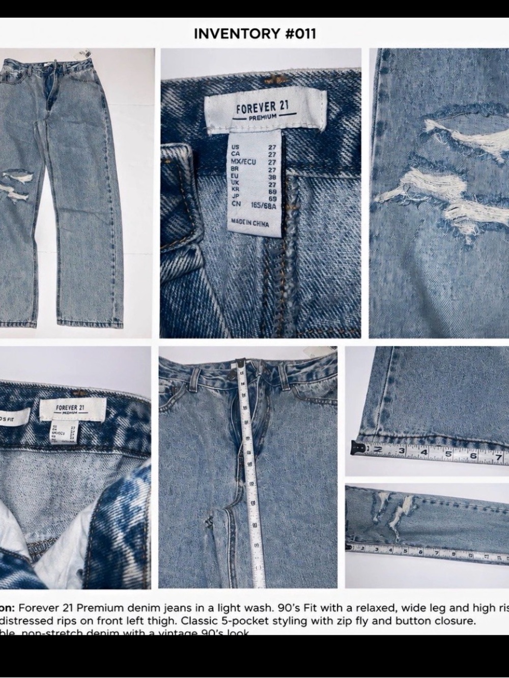 FOREVER 21 Premium Women's Blue Wide Leg Jeans High Rise Light Wash Distressed